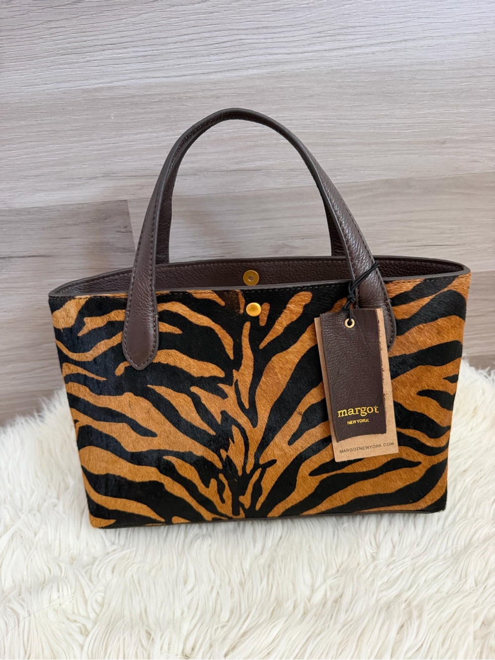 Margot New York Tiger Print Hair Calf Leather Tote Handbag NWT